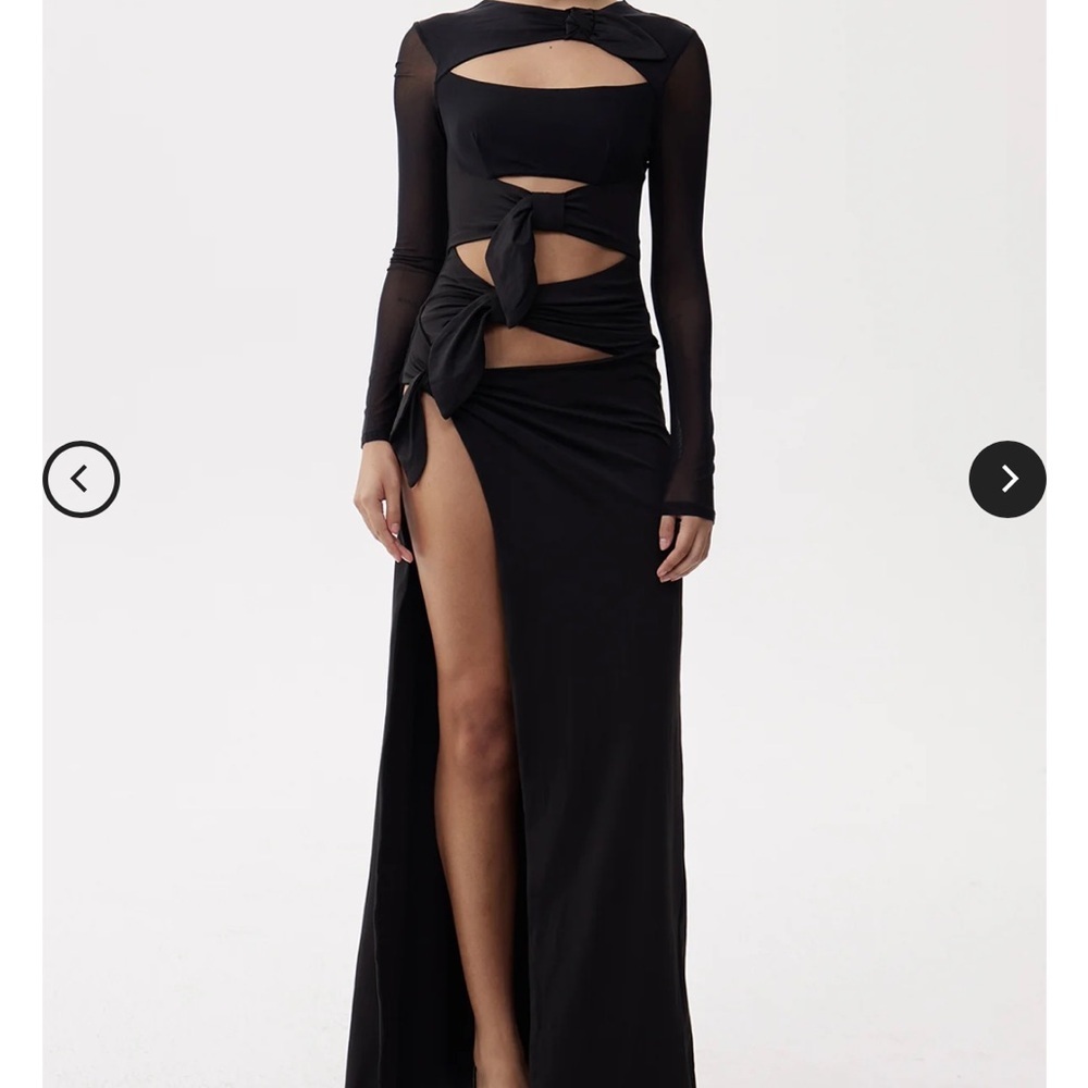 Elegant Black Cut Out Maxi Dress bow tie knots flexible breathable sexy gala hot